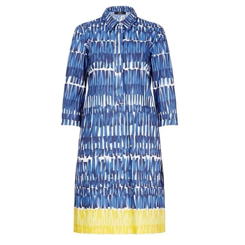Revolve MaxMara Weekend Patata Blue and Yellow Striped Brush Stroke Cotton Dress